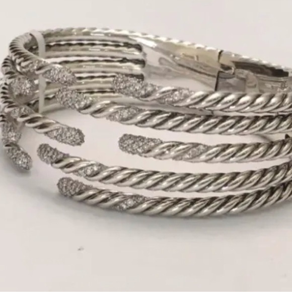 David Yurman Willow 5 Row Diamond & Sterling Silver Bracelet NWT Size M $4200 - Picture 2 of 6